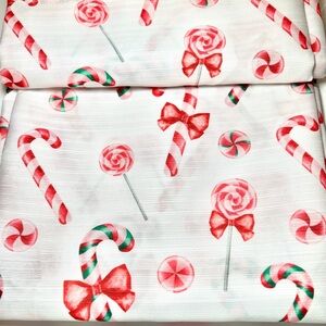 Christmas Candy Cane Bows Fabric Shower Curtain Pink Red Pinkmas Ribbons Sweets